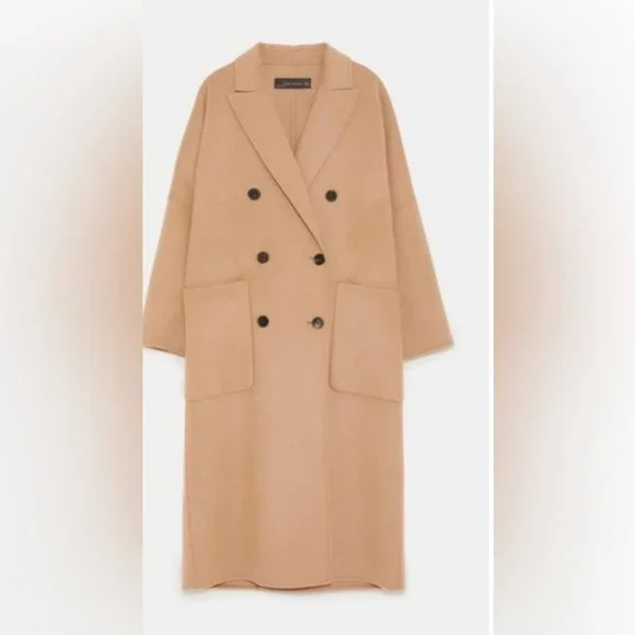 ZARA Oversized Double-Breasted Coat Sz S in Camel - Picture 3 of 8